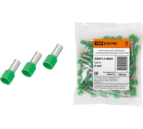 Наконечник-гильза TDM ELECTRIC Е6018 6мм2 с изолированным фланцем 100шт SQ0512-0005