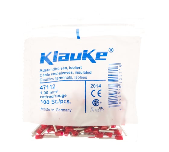 Втулочный наконечник Klauke 1.0мм2, 12мм цвет по DIN46228ч.4 - красный klk47112