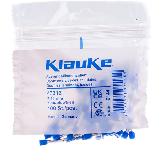 Втулочный наконечник Klauke 2.5мм2, 12мм цвет по DIN46228ч.4 - голубой klk47312