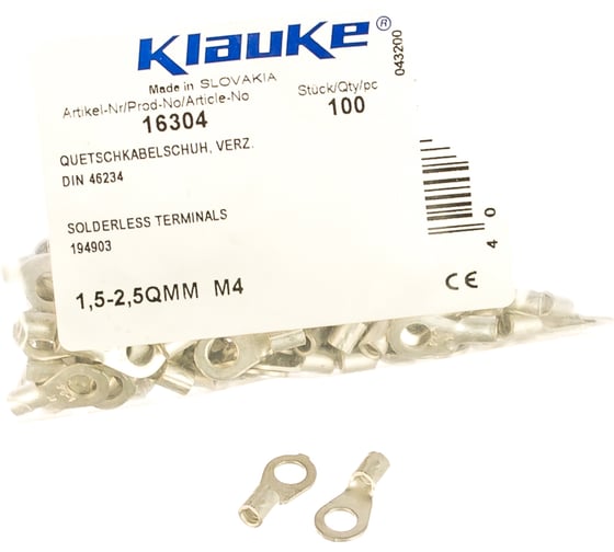 Кольцевой наконечник из листовой меди Klauke 1,5-2,5мм2 под винт М4 klk16304