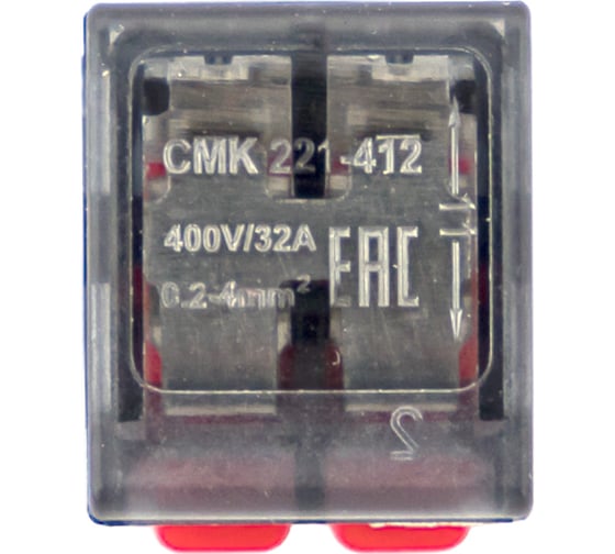Клемма EKF СМК 221-412 с рычагом, 2 отверстия 0.2-4.0 мм2, блистер (20 штук) PROxima plc-smk-221-412b-20