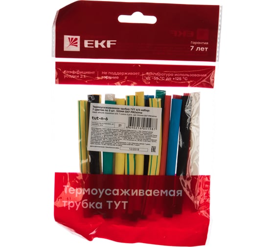 Термоусаживаемая трубка EKF ТУТ 6/3 100мм 7 цветов по 3 шт tut-n-6