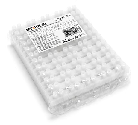 Клеммная винтовая колодка STEKKER LD225-3A линейка 12 штук, полиамид, 10 штук 32381