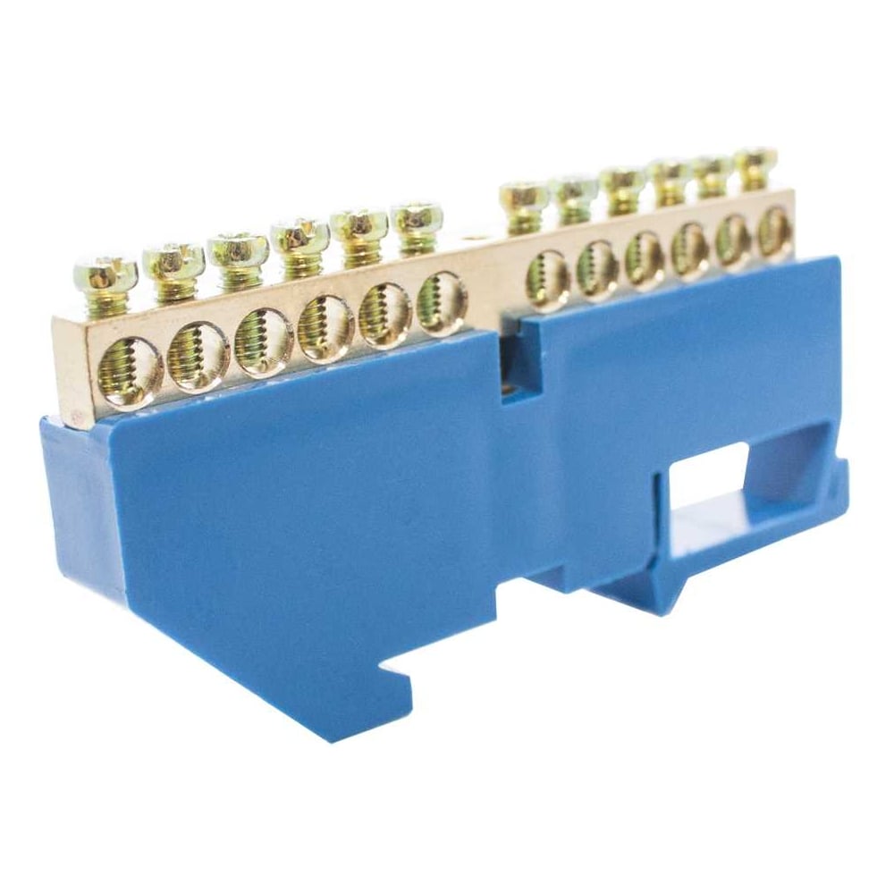 Нулевая латунная шинка Engard на дин-опоре ШНИ 6x9мм 12 отв. цвет синий ...