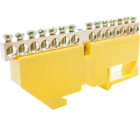 Нулевая латунная шинка Engard на дин-опоре ШНИ 6x9мм 14 отв. цвет желтый DBN-26-14PE