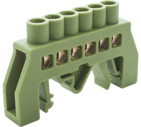 Универсальная нулевая латунная шинка Engard ШНИ 6x9мм 6 отв. цвет зеленый DBN-16-06PE