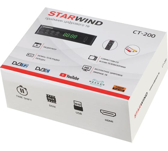 Ресивер Starwind DVB-T2 CT-200 черный 1115185