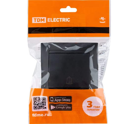 Звонковая кнопка TDM ELECTRIC 6А, графит, Лама SQ1815-0608
