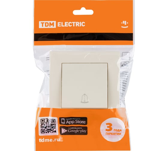 Кнопка звонка TDM ELECTRIC 6а, слоновая кость, "сенеж" SQ1816-0120