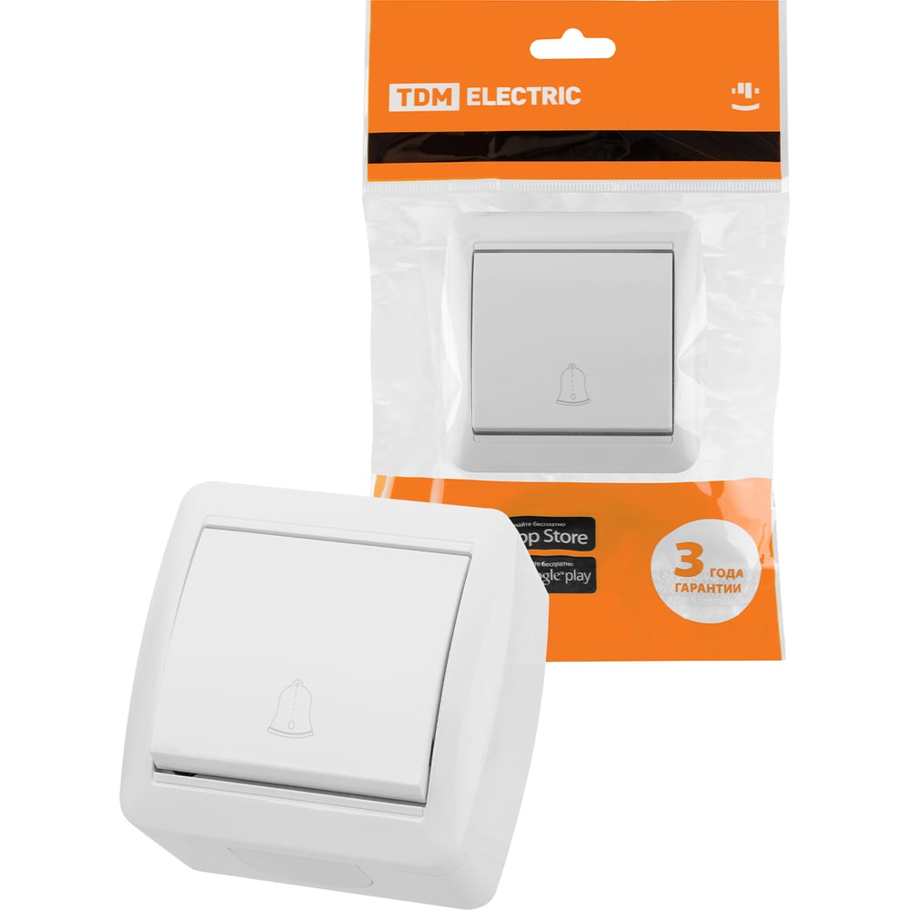 Кнопка звонковая TDM открытой установки IP44 6А белая "Селигер" SQ1818 ...