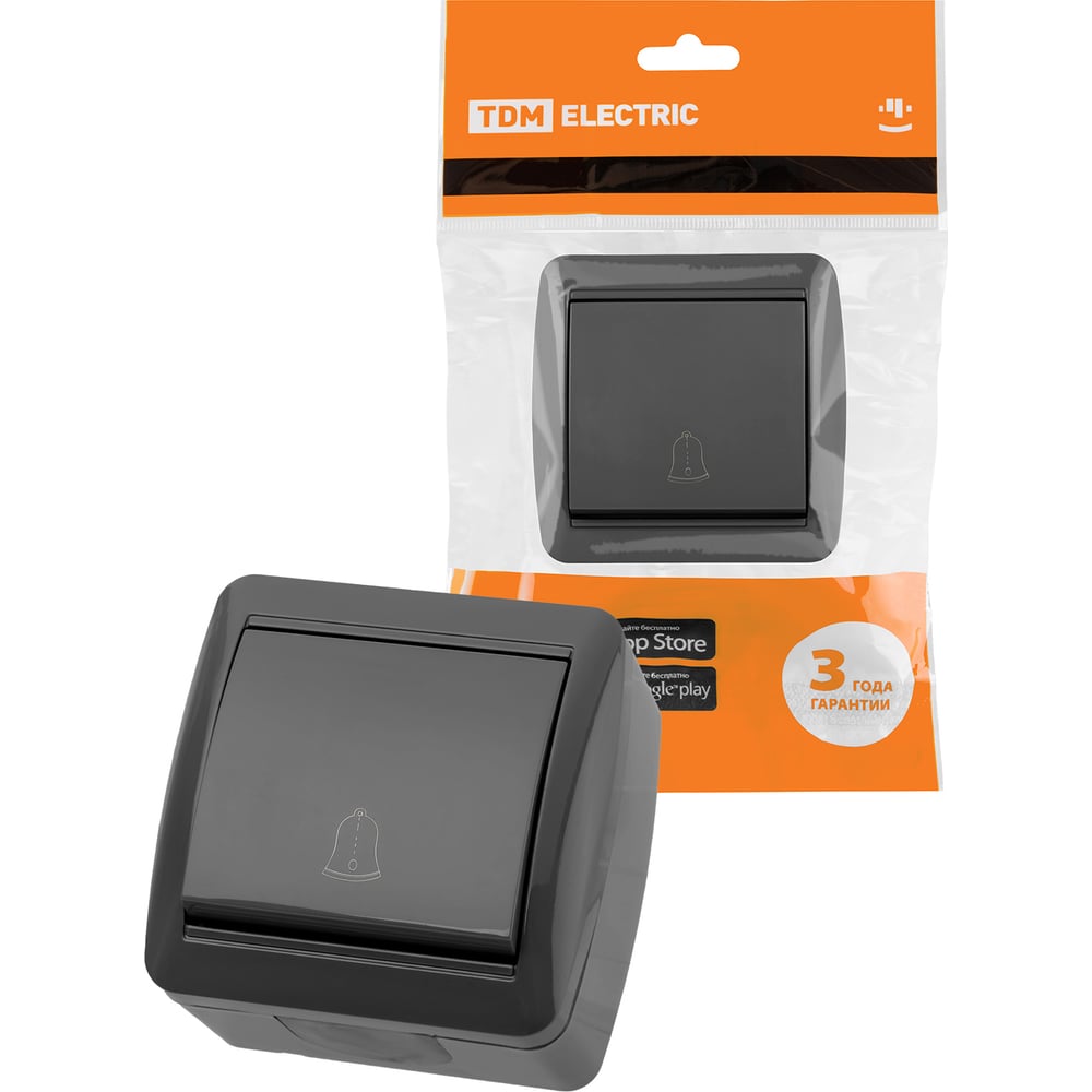 Кнопка звонковая TDM открытой установки IP44 6А серая "Селигер" SQ1818 ...