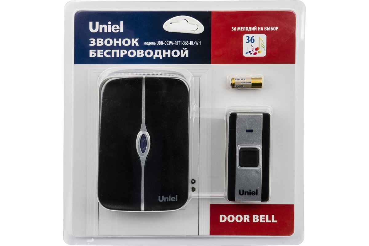 Электронный звонок Uniel UDB-093W-R1T1-36S-BL/WH 220В 36 мелодий Черный с  белым UL-00006438 - выгодная цена, отзывы, характеристики, фото - купить в  Москве и РФ