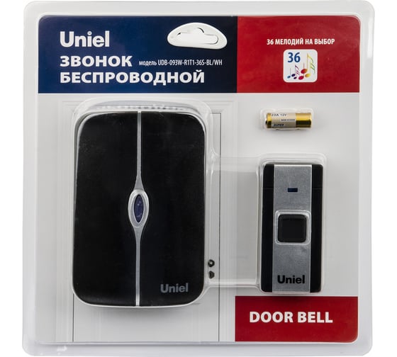Электронный звонок Uniel UDB-093W-R1T1-36S-BL/WH 220В 36 мелодий Черный с белым UL-00006438