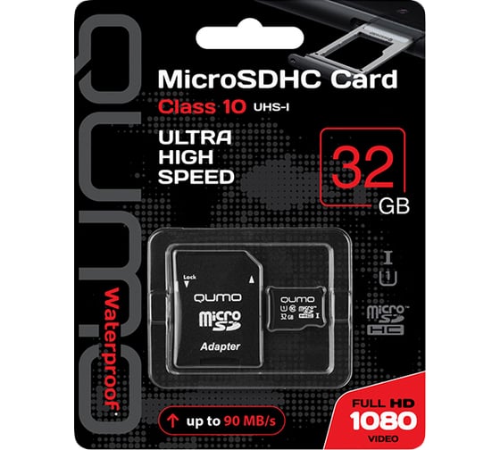 Карта памяти Qumo Micro SDHC 32 Gb Class 10 UHS1 3.0 adapter Б0007557