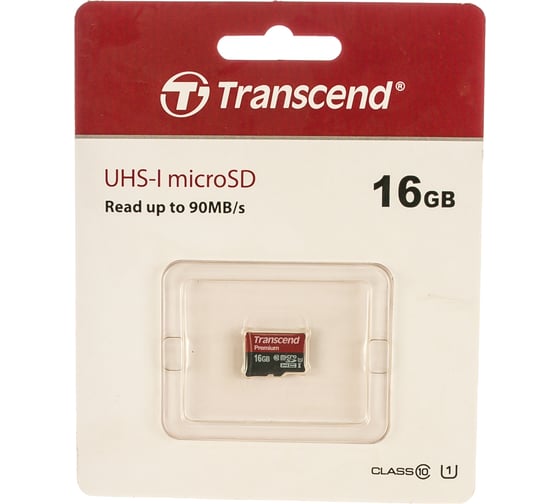 Карта памяти Transcend Micro SDHC 16 Gb Class 10 U1 Premium UHSI до 60Мб/с 400x без адаптера Б0030511