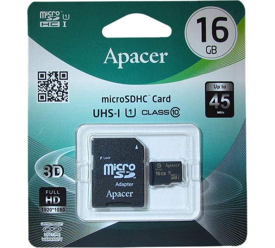 Карта памяти Apacer Micro SD 16 Gb Class 10 UHSI adapter Б0030965