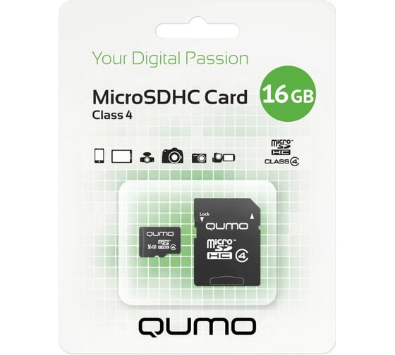 Карта памяти Qumo Micro SDHC 16 Gb Class 4 adapter C0042252