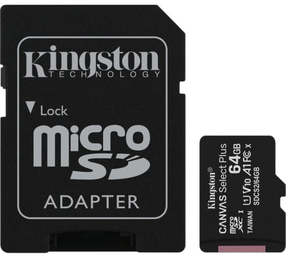 Карта памяти Kingston Micro SDXC 64 Gb Class 10U1 A1 UHSI 100MB/s Canvas Select adapter Б0047060