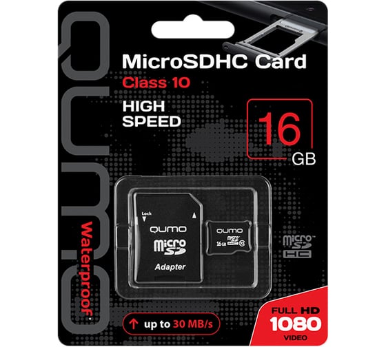Карта памяти Qumo Micro SDHC 16 Gb Class 10 adapter C0042626