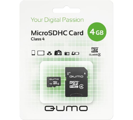 Карта памяти Qumo Micro SDHC 4 Gb Class 4 adapter C0041301