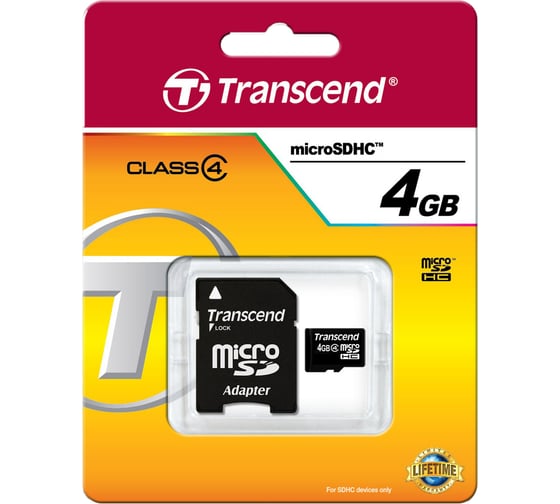 Карта памяти Transcend Micro SDHC 4 Gb Class 4 adapter C0038840