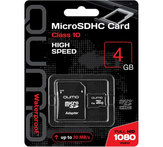 Карта памяти Qumo Micro SDHC 4 Gb Class 10 adapter Б0005244