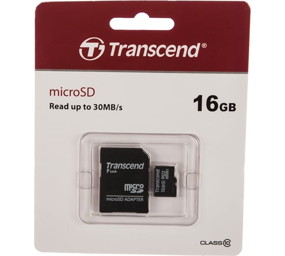 Карта памяти Transcend Micro SDHC 16 Gb Class 10 adapter C0041798
