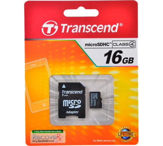Карта памяти Transcend Micro SDHC 16 Gb Class 4 adapter C0042148