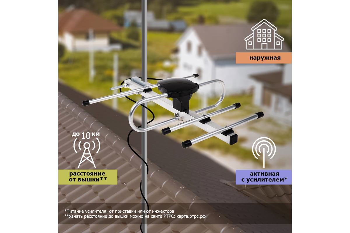 ТВ антенна REXANT наружная, Активная, для аналогового и цифрового  ТВ-DVB-T2, модель RX-408 34-0408 - выгодная цена, отзывы, характеристики,  фото - купить в Москве и РФ