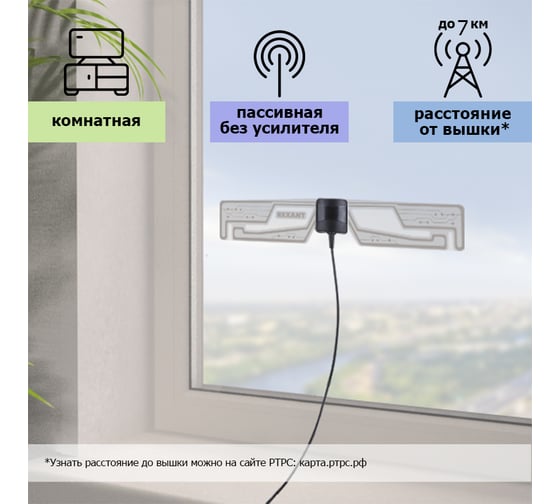 Комнатная антенна для аналогового и цифрового телевидения REXANT DVB-T2, Ag-706 34-0706