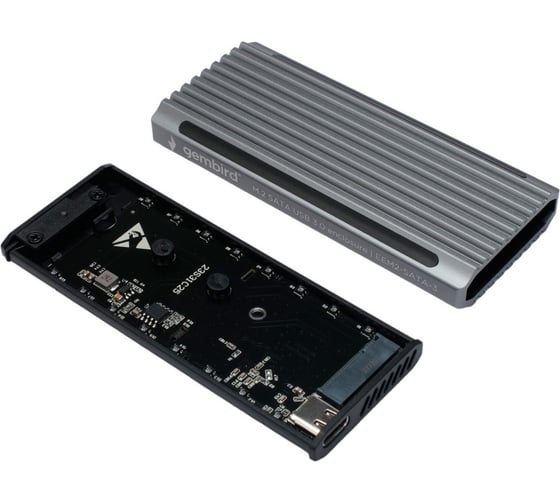Внешний корпус Gembird USB 3.1 для M2 SATA, порт Type-С, RGB подсветка, металл, серебристый, EEM2-SATA-3