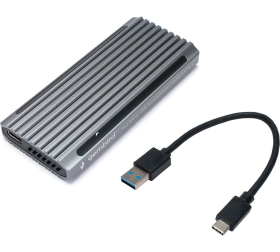 Внешний корпус Gembird USB 3.1 для M2 SATA, порт Type-С, RGB подсветка, металл, серебристый, EEM2-SATA-3