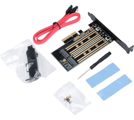 Адаптер Gembird для двух SSD M.2 (NVMe+SATA) в разъем PCI-e, коробка, MF-PCIE-NVME-SATA