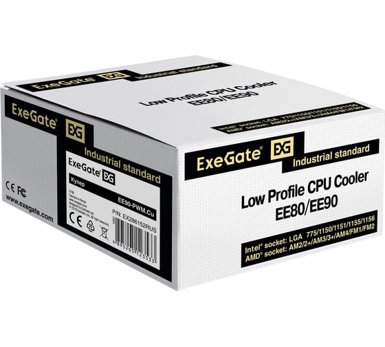 Кулер ExeGate EE90-PWM.Cu Al+Cu, LGA775 1150 1151 1155 1156 1200 1700 AM2 AM2+ AM3 AM3+ AM4 AM5 FM1 FM2 754 939 940, TDP 80W, Fan 90mm, PWM, 800-2400RPM, Hydro b 286152