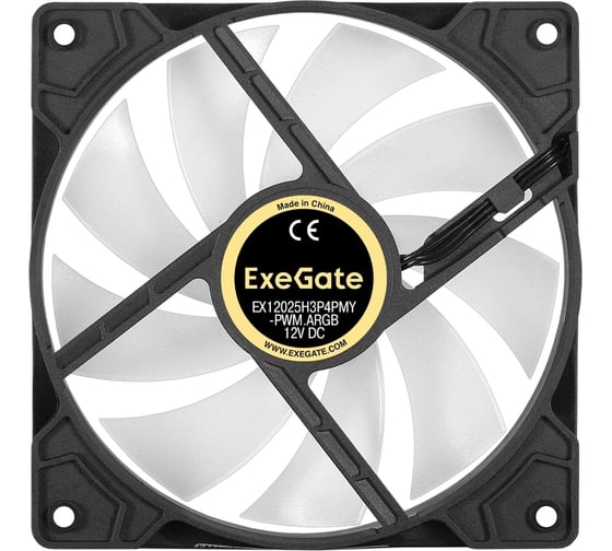 Вентилятор ExeGate 12В DC с подсветкой EX12025H3P4PMY-PWM.ARGB 120x120x25 мм, Hydraulic bearing гидродинамический, 5V ARGB 3pin, 4pin PWM, 1200RPM, ARGB подсветка 295967