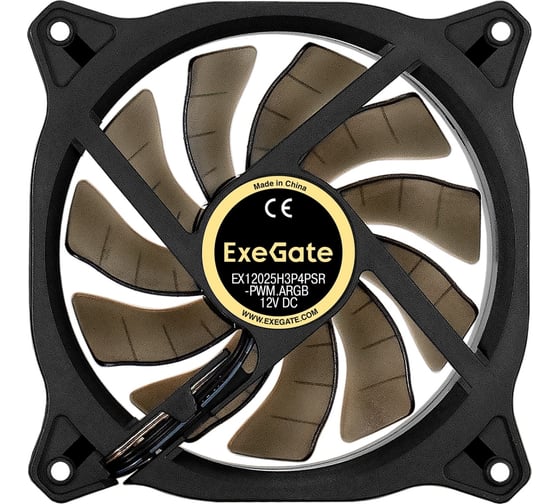 Вентилятор ExeGate 12В DC с подсветкой EX12025H3P4PSR-PWM.ARGB 120x120x25 мм, Hydraulic bearing гидродинамический, 5V ARGB 3pin, 4pin PWM, 1200RPM, ARGB подсветка 295969