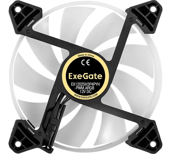 Вентилятор ExeGate 12В DC с подсветкой EX12025H3P4PYH-PWM.ARGB 120x120x25 мм, Hydraulic bearing гидродинамический, 5V ARGB 3pin, 4pin PWM, 1200RPM, ARGB подсветка 295968