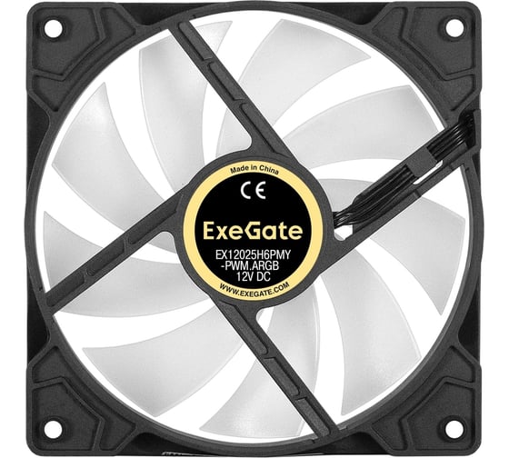Вентилятор ExeGate 12В DC с подсветкой EX12025H6PMY-PWM.ARGB 120x120x25 мм, Hydraulic bearing гидродинамический, 6pin, 1200RPM, ARGB подсветка, 33dBA 295971