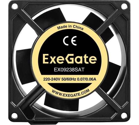 Вентилятор ExeGate 220В AC EX09238SAT 92x92x38 мм, Sleeve bearing подшипник скольжения, алюминиевый корпус, клеммы, 2700RPM, 39dBA, RTL 289012