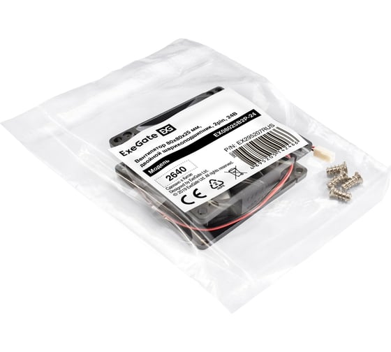 Вентилятор ExeGate 24B DC EX08025B2P-24 80x80x25 мм, 2-Ball двойной шарикоподшипник, 2pin, 2850RPM, 28.5dBA 295207