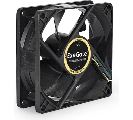 Вентилятор ExeGate EX08025B4P-PWM 12В DC, 80x80x25 мм, 2-Ball двойной шарикоподшипник, 4pin, PWM, 23dBA 283378
