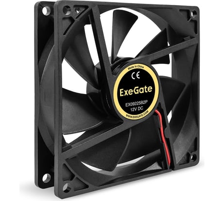 Вентилятор ExeGate EX09225B2P 12В DC, 92x92x25 мм, 2-Ball двойной шарикоподшипник, 2pin, 2150RPM, 27dBA 295241
