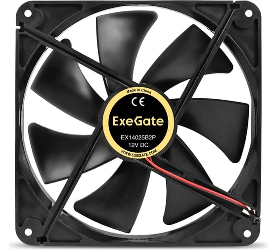 Вентилятор ExeGate EX14025B2P 12В DC, 140x140x25 мм, 2-Ball двойной шарикоподшипник, 2pin, 1250RPM, 24,5dBA 295249