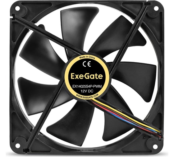 Вентилятор ExeGate EX14025S4P-PWM 12В DC, 140x140x25 мм, Sleeve bearing подшипник скольжения, 4pin, PWM, 24dBA 295248