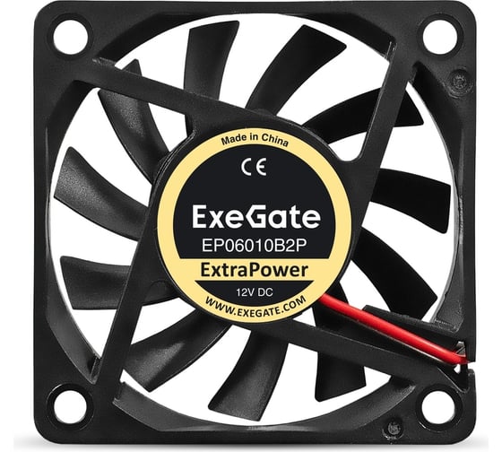 Вентилятор ExeGate ExtraPower EP06010B2P 12В DC, 60x60x10 мм, 2-Ball двойной шарикоподшипник, 2pin, 3200RPM, 26dBA 295224