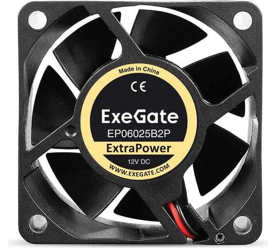 Вентилятор ExeGate ExtraPower EP06025B2P 12В DC, 60x60x25 мм, 2-Ball двойной шарикоподшипник, 2pin, 4500RPM, 31dBA 295229