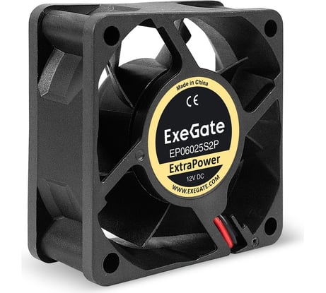 Вентилятор ExeGate ExtraPower EP06025S2P 12В DC, 60x60x25 мм, Sleeve bearing подшипник скольжения, 2pin, 4500RPM, 31dBA 295228