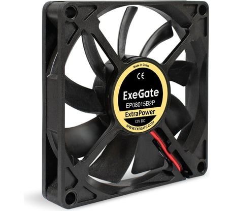 Вентилятор ExeGate ExtraPower EP08015B2P 12В DC, 80x80x15 мм, 2-Ball двойной шарикоподшипник, 2pin, 2600RPM, 26dBA 295237