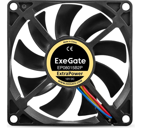 Вентилятор ExeGate ExtraPower EP08015B2P 12В DC, 80x80x15 мм, 2-Ball двойной шарикоподшипник, 2pin, 2600RPM, 26dBA 295237