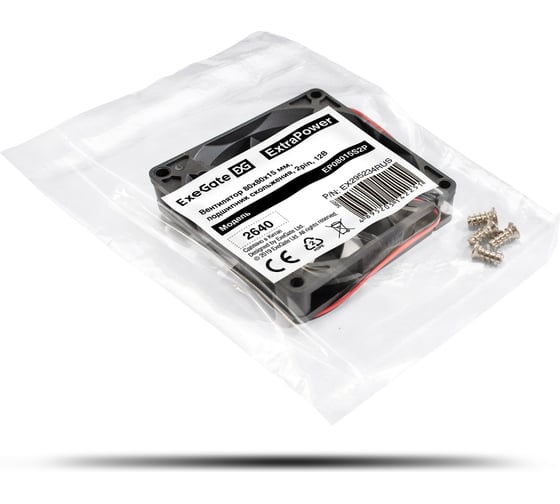 Вентилятор ExeGate ExtraPower EP08015S2P 12В DC, 80x80x15 мм, Sleeve bearing подшипник скольжения, 2pin, 2500RPM, 25.5dBA 295234